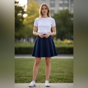 Navy Fit & Flare Midi Skirt - Versatile Everyday Style